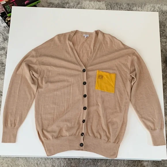 Loewe | EUC Wool Anagram Pocket Cardigan - Camel/Yellow | Sz XL - Picture 7 of 16